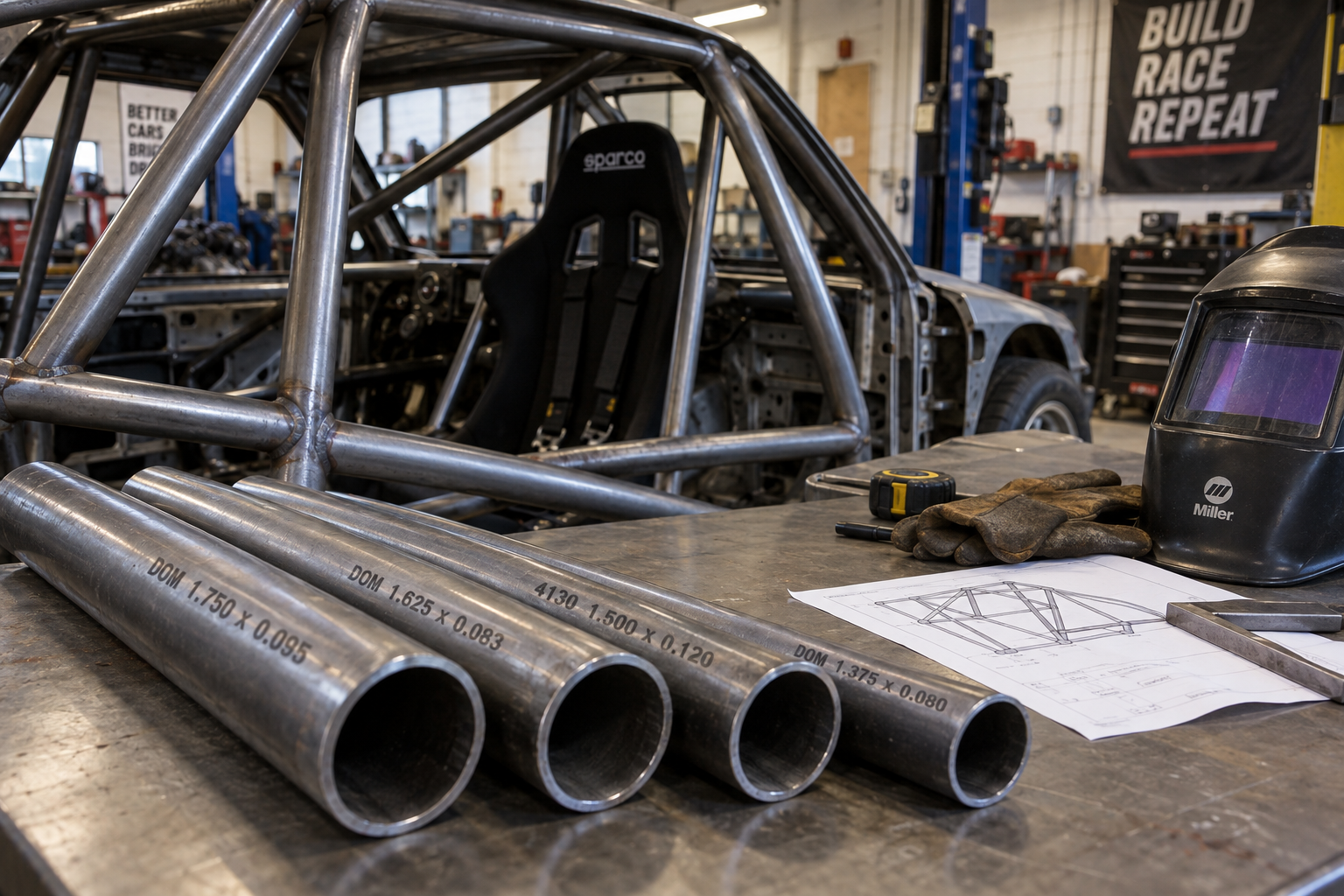 Roll cage tubing in different diameters and wall thicknesses