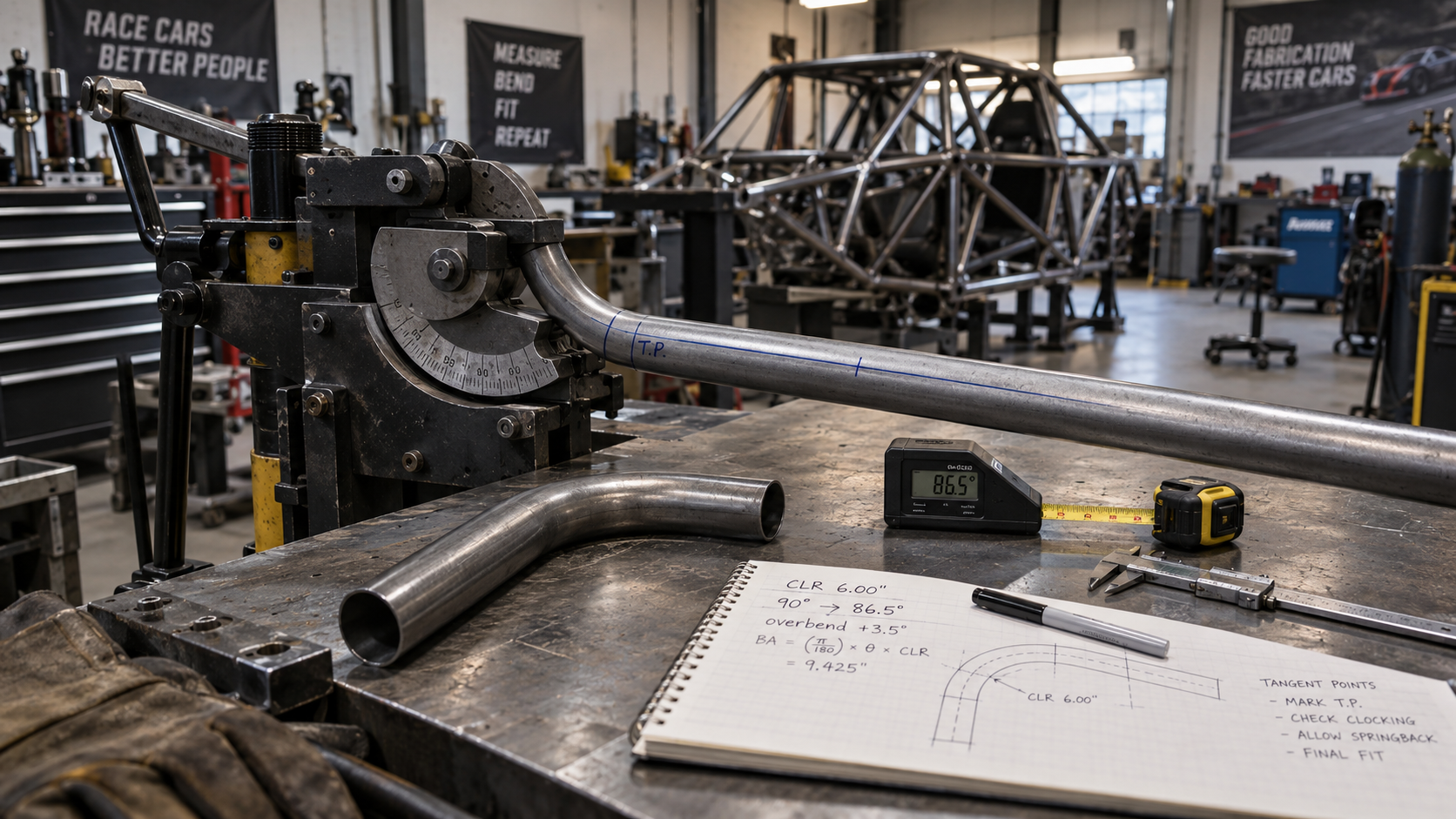 Bent steel tube showing centreline radius and bend geometry