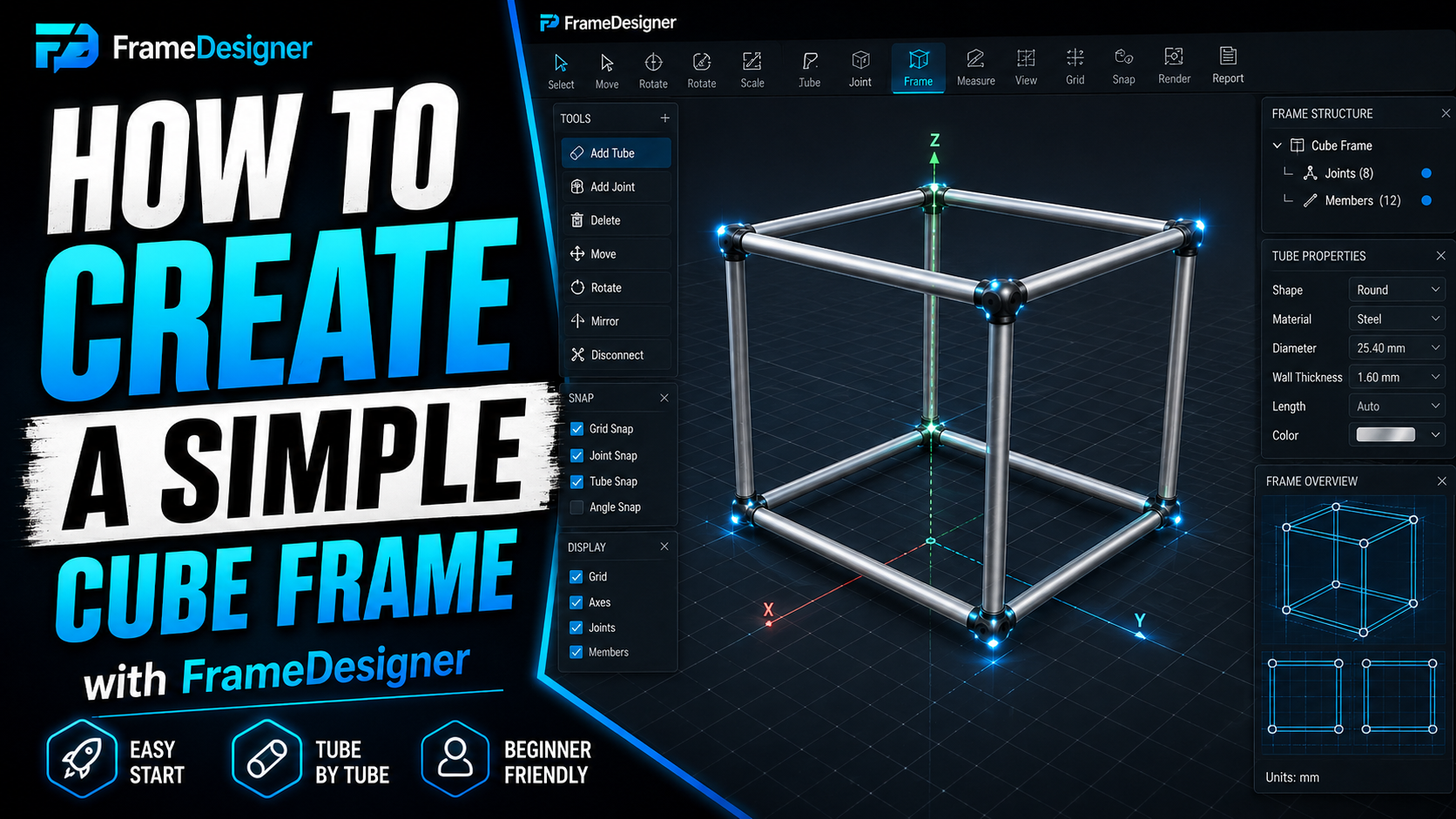 A simple cube frame built from round tube
