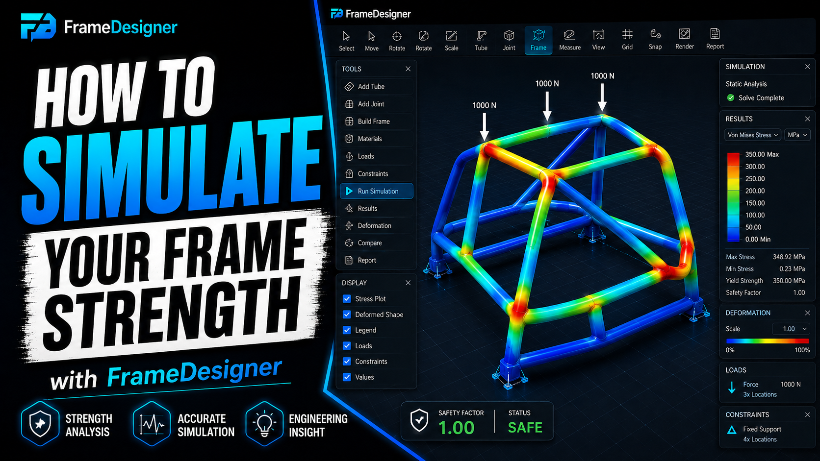 Structural simulation results on a tubular frame